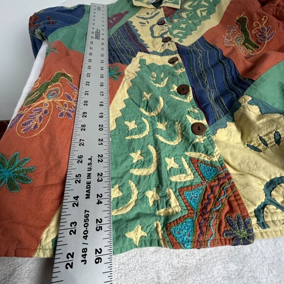 Vintage Silver Stream Patchwork Jacket One Size Cotton Bohemian Art To Wear - Picture 10 of 12